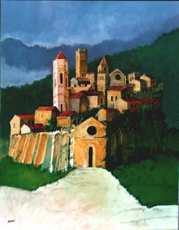 "Borgo onirico" tecnica mista (70 x 90 cm)