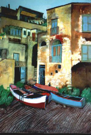 "Barche a riva" tecnica mista (60 x 80 cm)